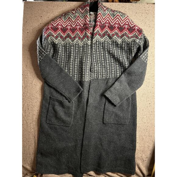 J Jill Nordic Fair Isle Wool Blend Long Cardigan Small Cozy Boho Winter - Picture 1 of 10